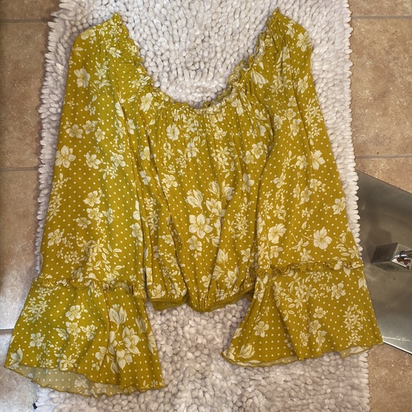 Free People Floral Mustard Hippie Top NWOT - Picture 10 of 13